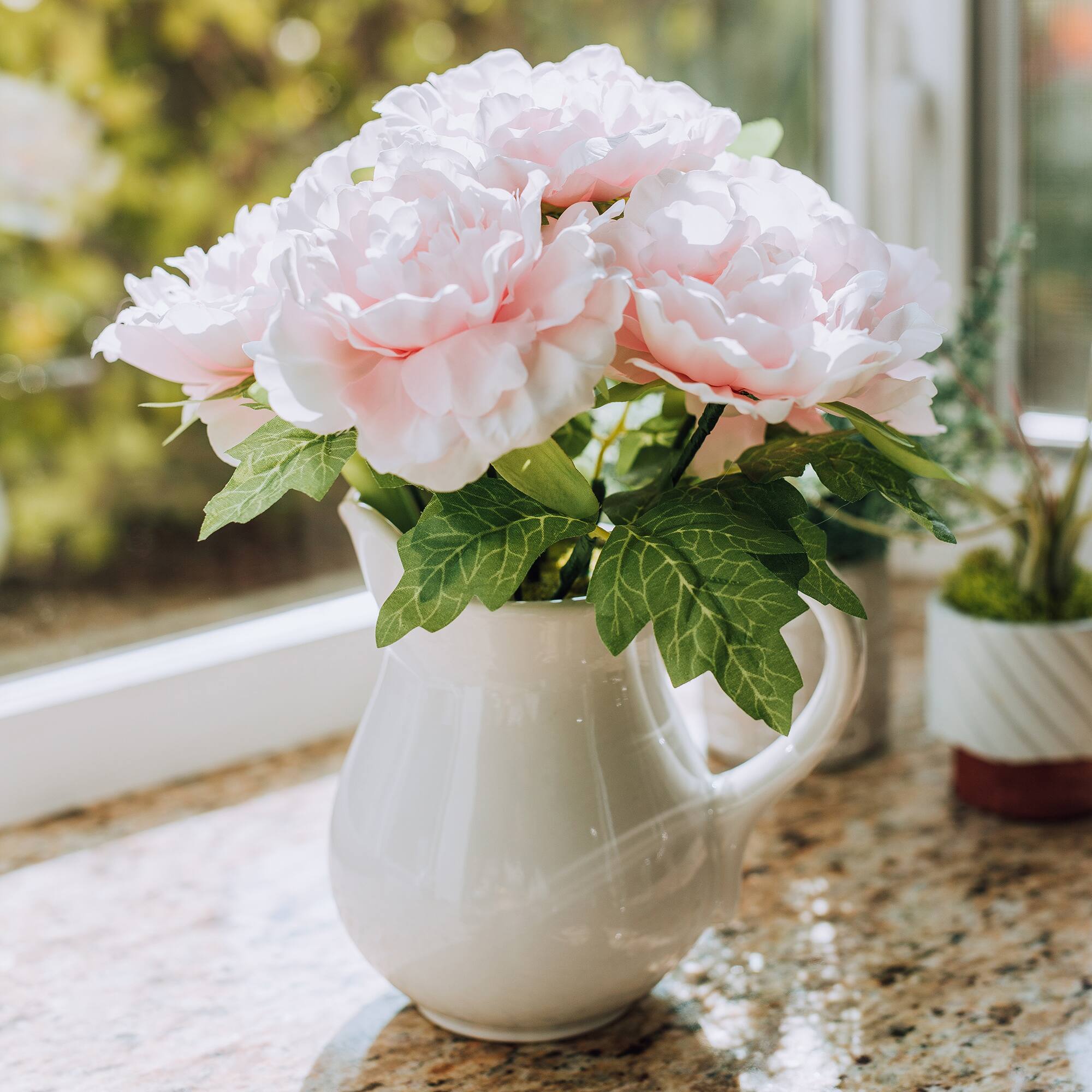Flora Bunda® 11.5" Tall Pink Peony In Ceramic Planter